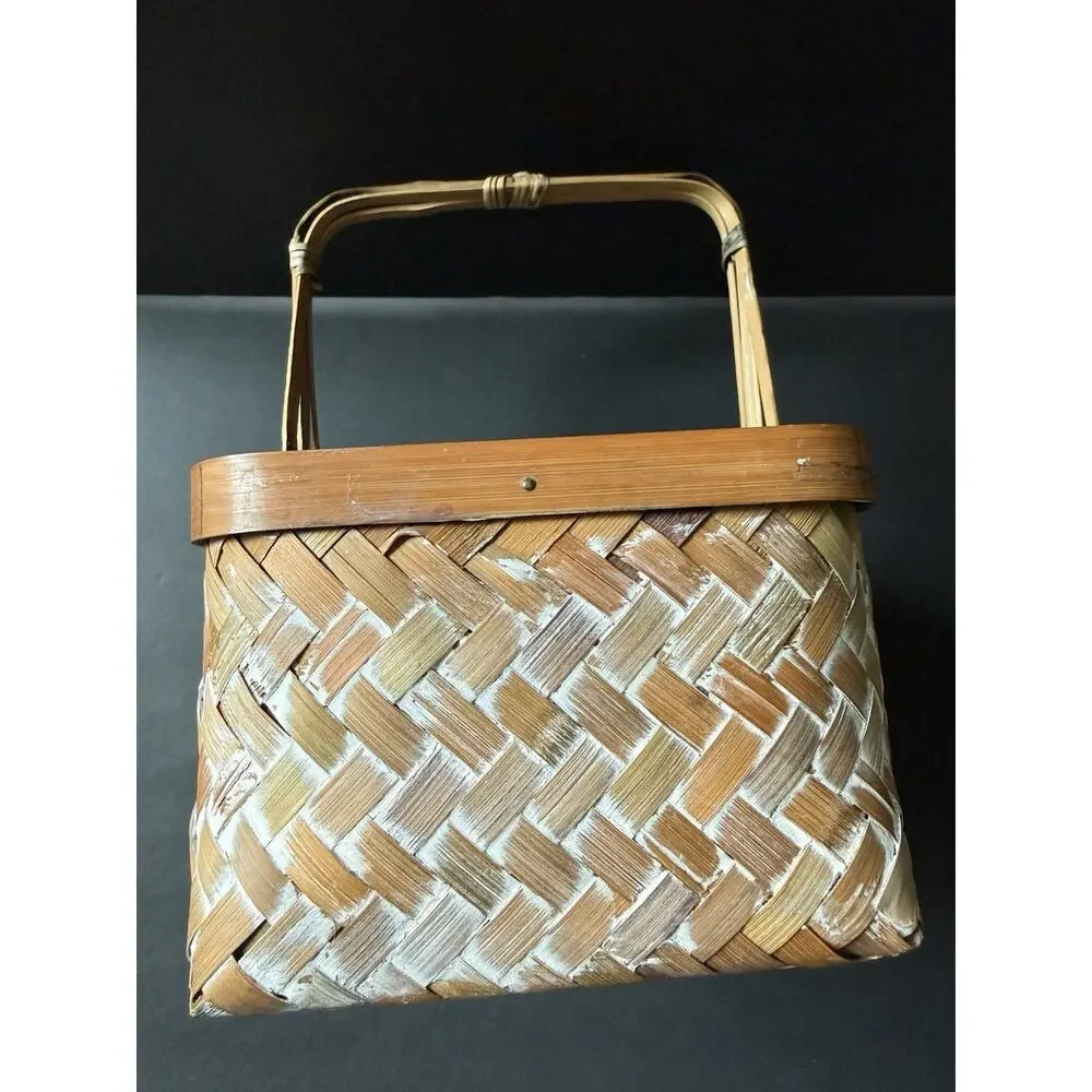 Wicker Rectangle Handle Basket Cottagecore Farmhouse Storage Rustic